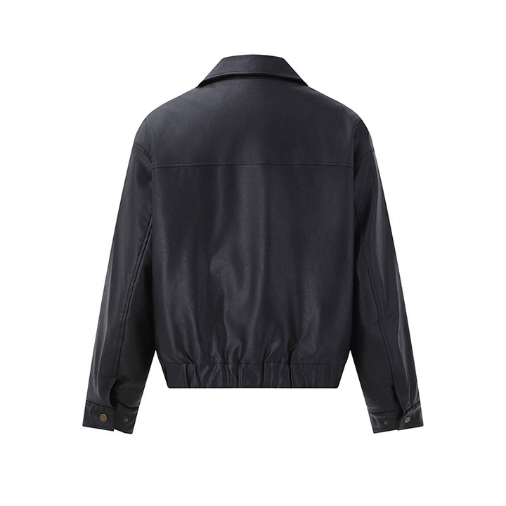 Men's Short Boxy Leather Blouson with Flap Pockets and Elastic Waistband Mune Fashion