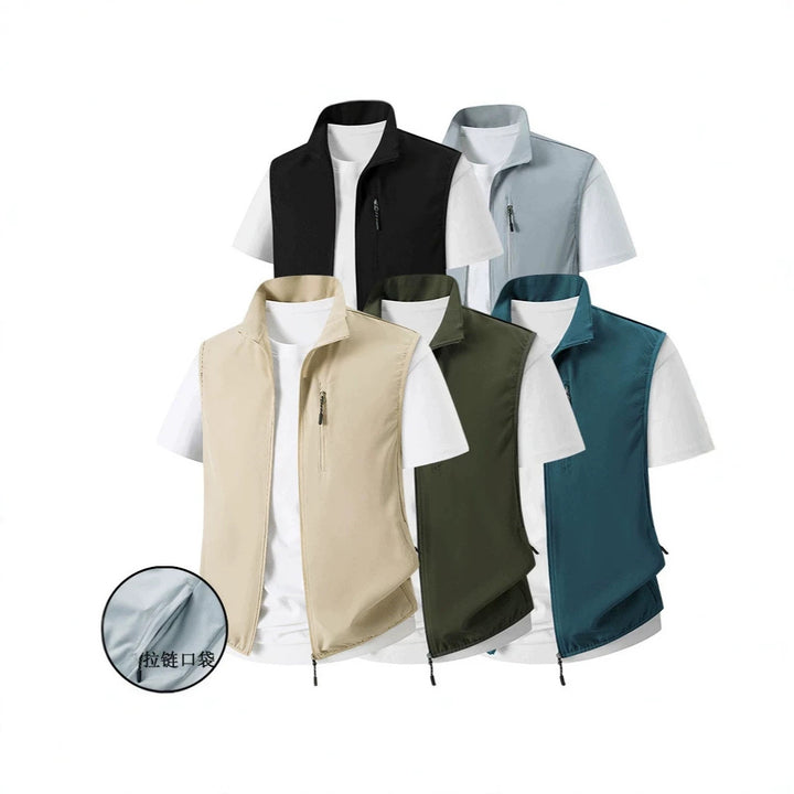 Men's Lightweight Softshell Utility Vest with Stand Collar, water-repellent outer layer and zip pockets Mune Fashion