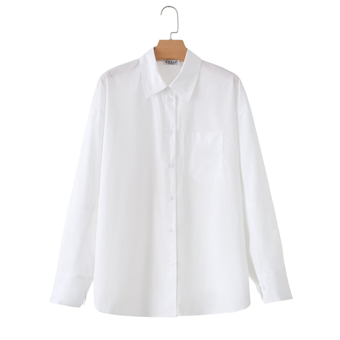 Women's Oversize Basics Blouse with boxy silhouette, shirt collar and chest pocket Mune Fashion