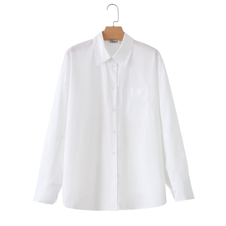 Women's Oversize Basics Blouse with boxy silhouette, shirt collar and chest pocket Mune Fashion