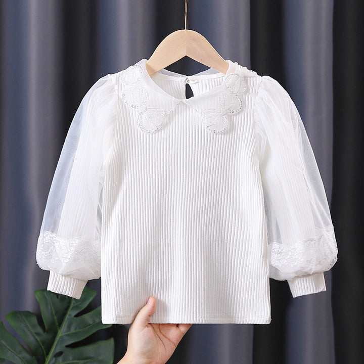 Girls blouse with lace accents and sheer sleeves Mune Fashion