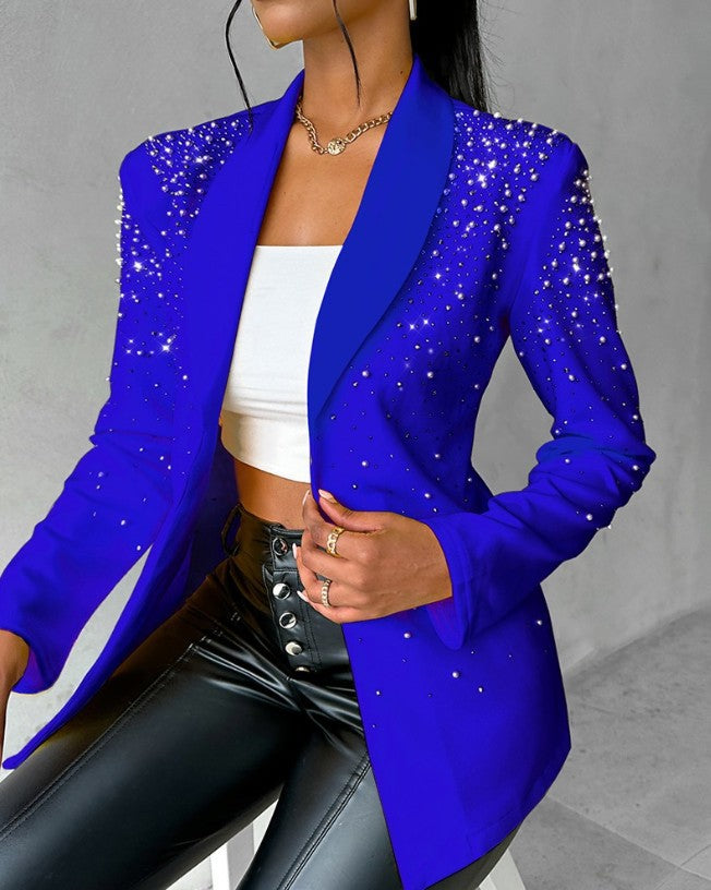 Women tailored evening blazer with pearl and rhinestone embellishment Mune Fashion