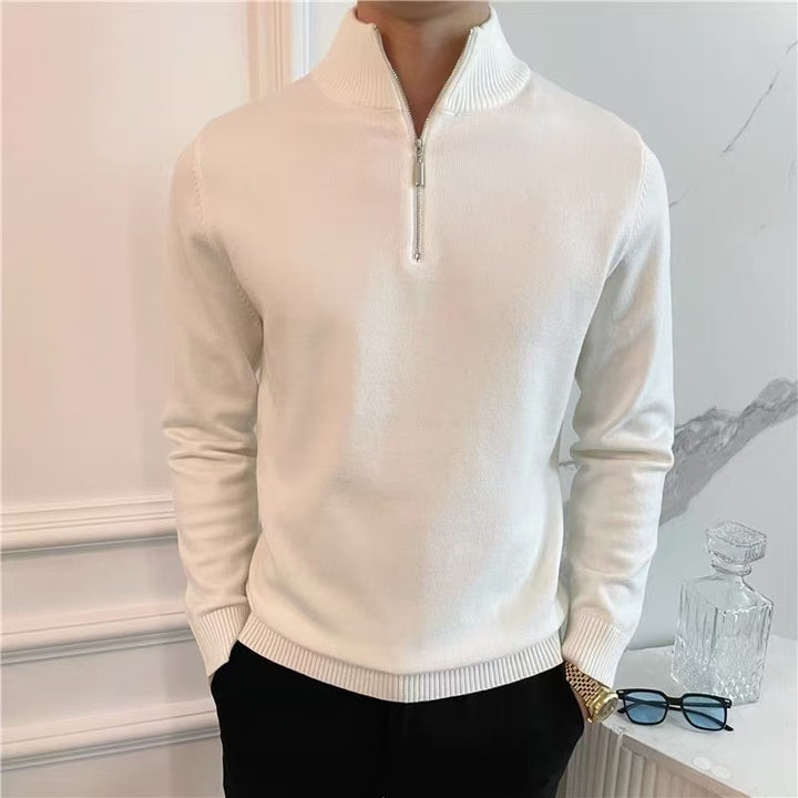 Men's Fine Half-Zip Knit Sweater with Stand-up Collar and Ribbed Cuffs Mune Fashion