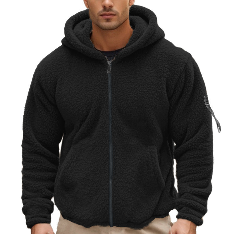 Men's padded Sherpa fleece hoodie jacket with full zipper, elastic hem, and sleeve zipper pocket Mune Fashion