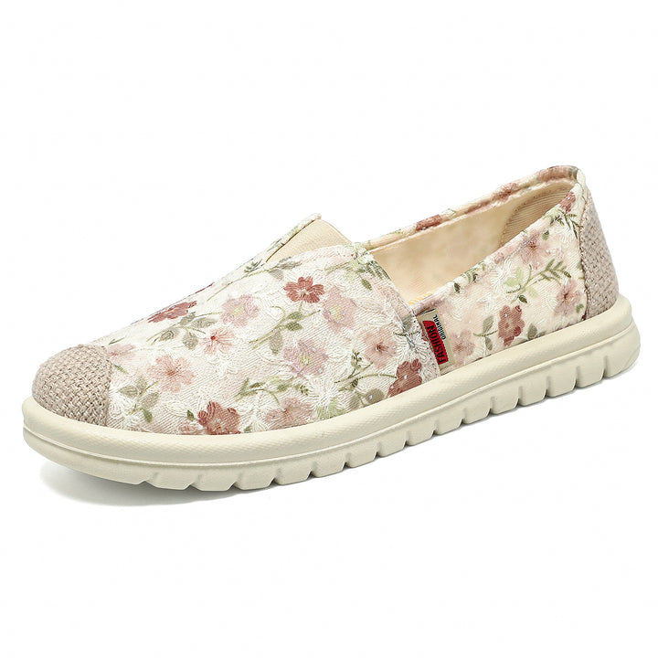 Women's floral slip-on casual slippers with knitted toe cap and shock-absorbing lightweight sole Mune Fashion