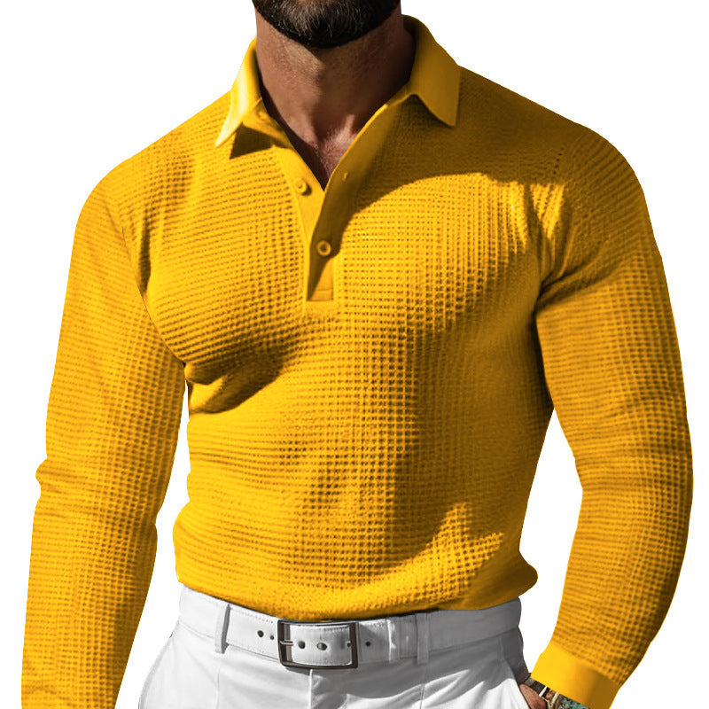 Men's form-fitting long-sleeve polo shirt made of fine waffle fabric with a slim Milano collar and elastic hem Mune Fashion