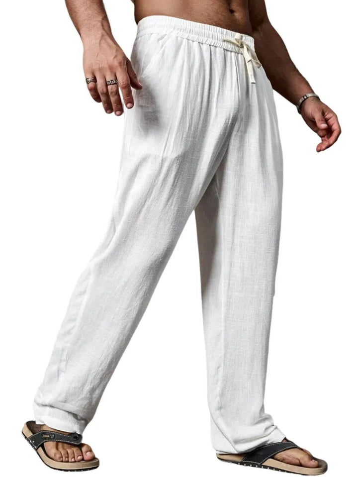 Men's relaxed linen blend yoga pants with drawstring, elastic waistband, and straight leg Mune Fashion