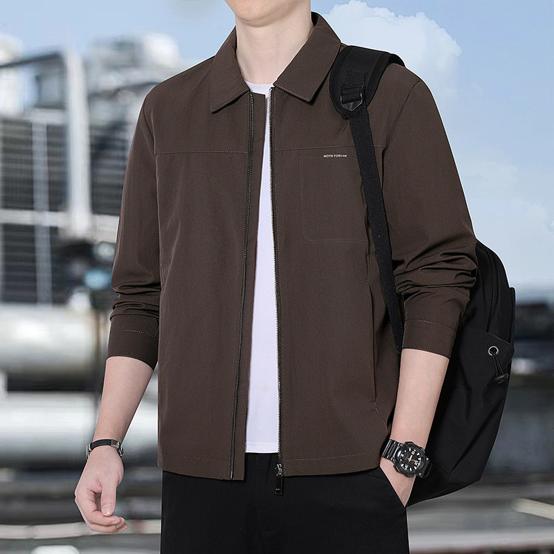 Men's lightweight urban transitional jacket with zipper, stand-up collar, and minimalist design Mune Fashion