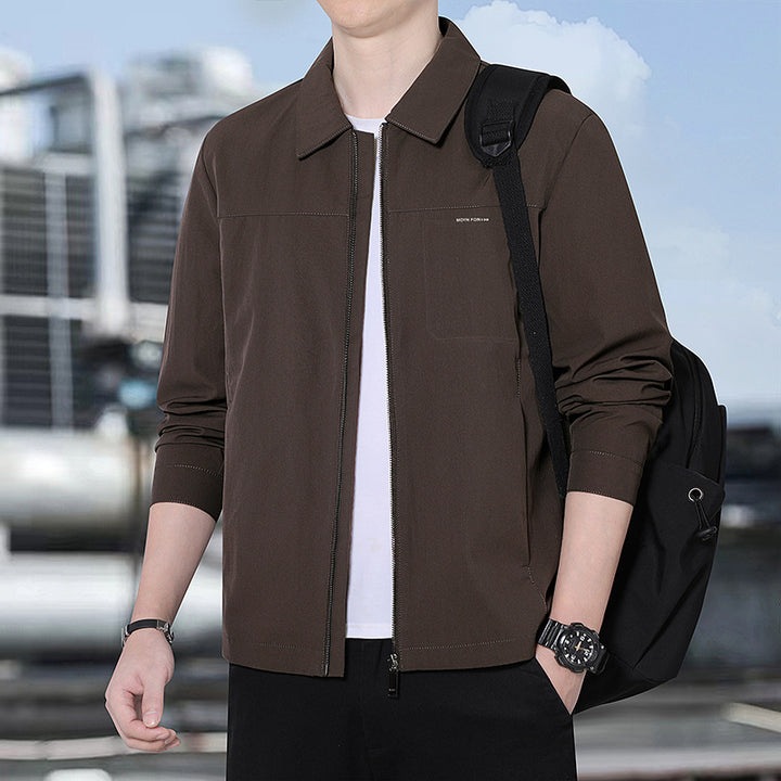 Men's lightweight urban transitional jacket with zipper, stand-up collar, and minimalist design Mune Fashion