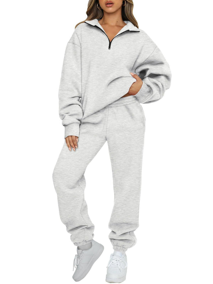 Women's oversized sweatshirt jogging pants set with zipper collar Mune Fashion