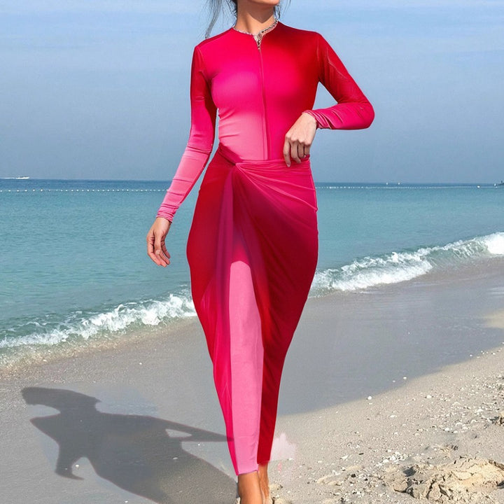 Women's stylish long sleeve swimsuit with wrap skirt Mune Fashion