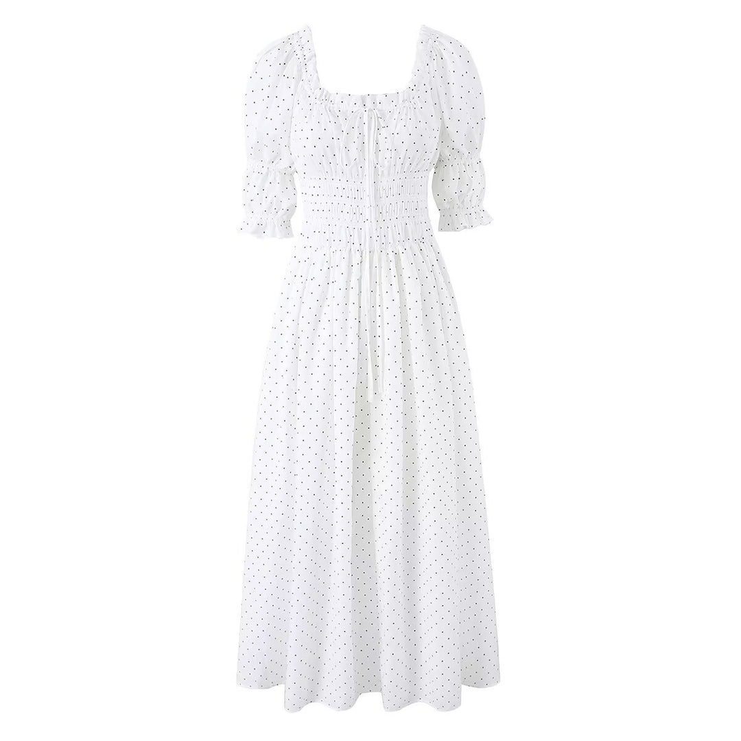 Women's midi dress with smocked waist, gathered puff sleeves and square neckline Mune Fashion