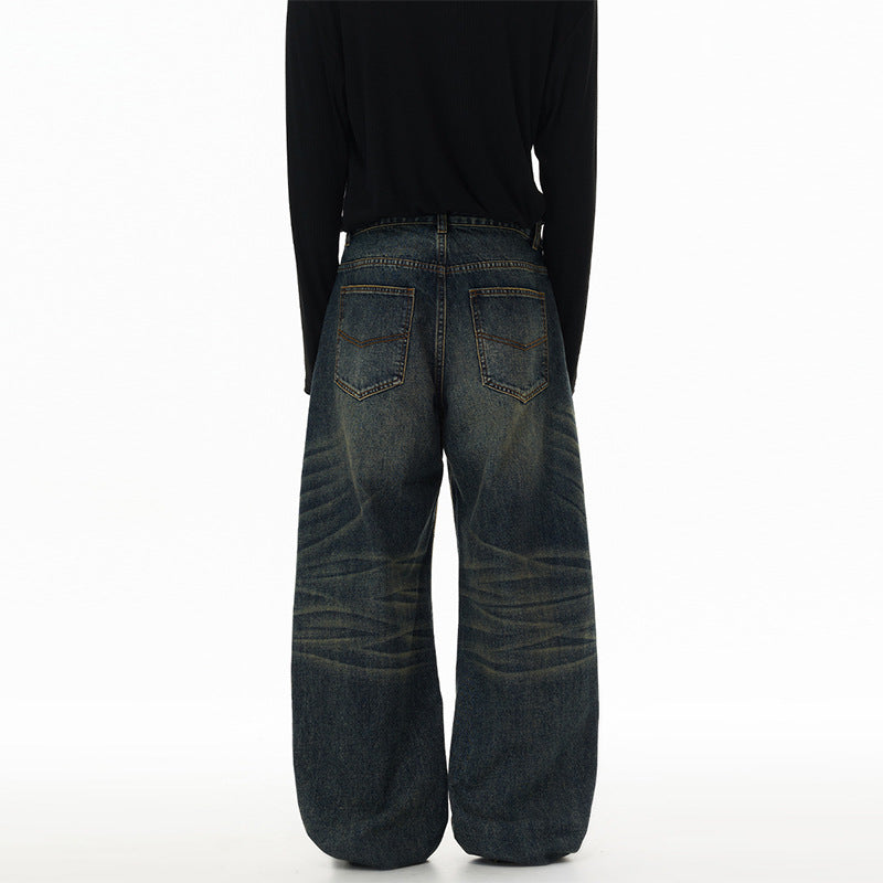 Men's Ultra Wide Floor-Length Denim Palazzo Pants in Marlene Baggy Style with Deep Crotch Mune Fashion