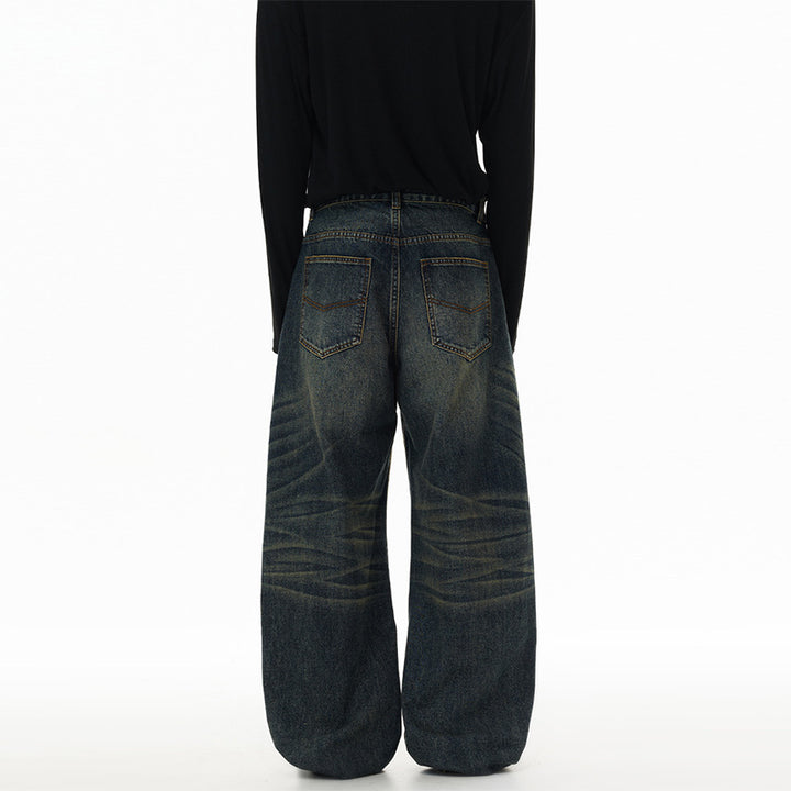 Men's Ultra Wide Floor-Length Denim Palazzo Pants in Marlene Baggy Style with Deep Crotch Mune Fashion