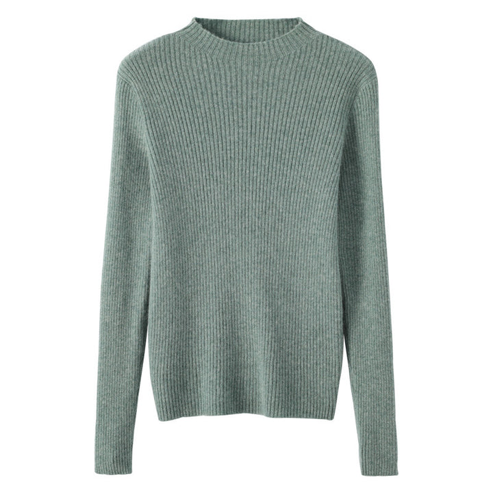 Women's luxury fine-knit pullover with narrow rib structure and short stand-up collar Mune Fashion