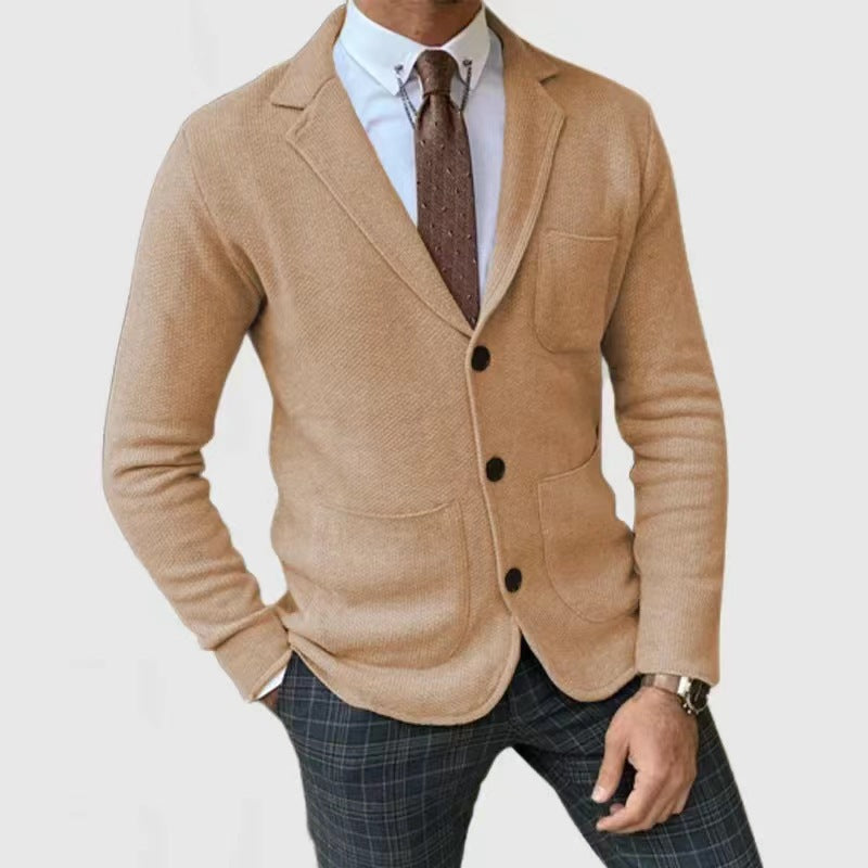 Men's Knitted Blazer with Button Placket and Practical Pockets Mune