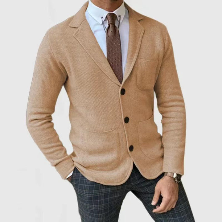 Men's Knitted Blazer with Button Placket and Practical Pockets Mune
