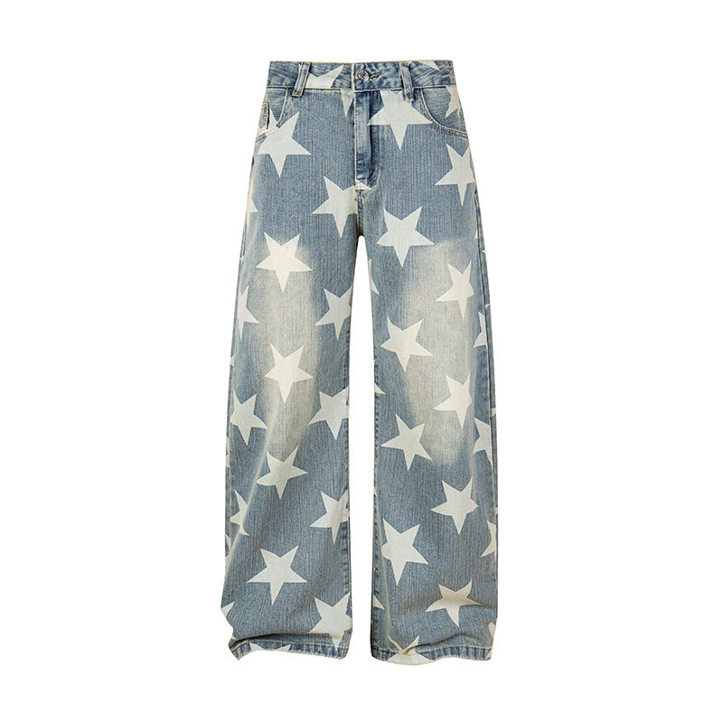 Women's Wide High-Waist Culotte Jeans with High Waist and Allover Star Print Mune Fashion