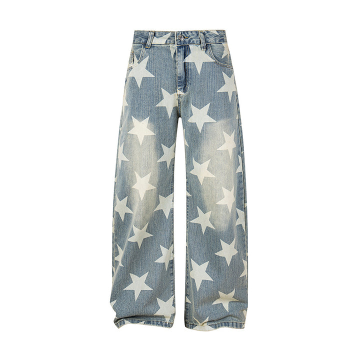 Women's Wide High-Waist Culotte Jeans with High Waist and Allover Star Print Mune Fashion
