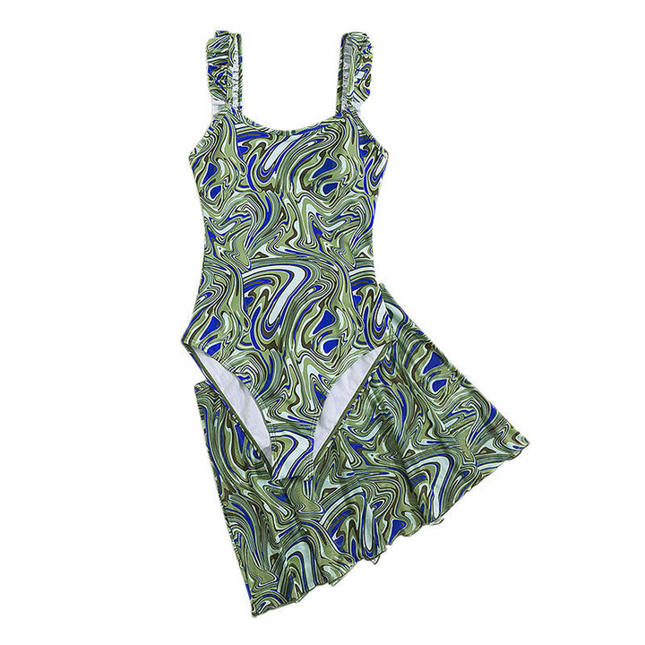 Women's one-piece swimsuit with playful ruffle design and fashionable marble pattern Mune Fashion