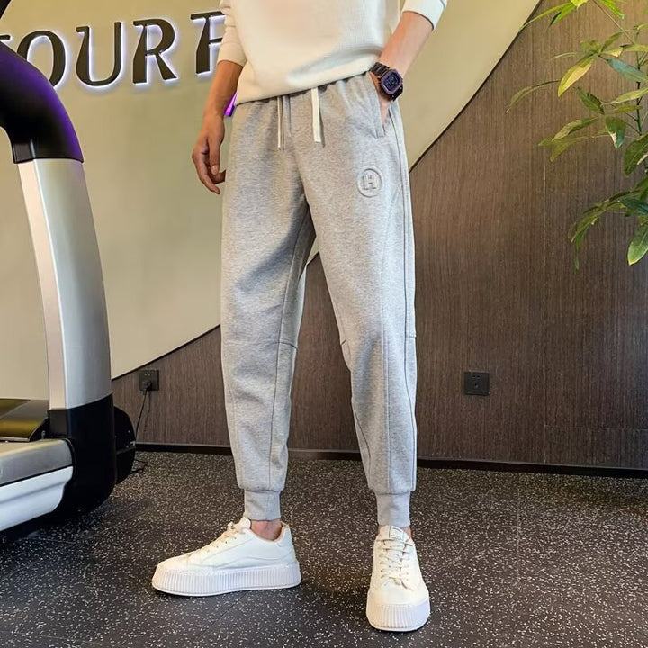 Men's Slim-Tapered Jogging Pants made of Cotton Blend with Cuffs, Drawstring, and Subtle Logo Application Mune Fashion