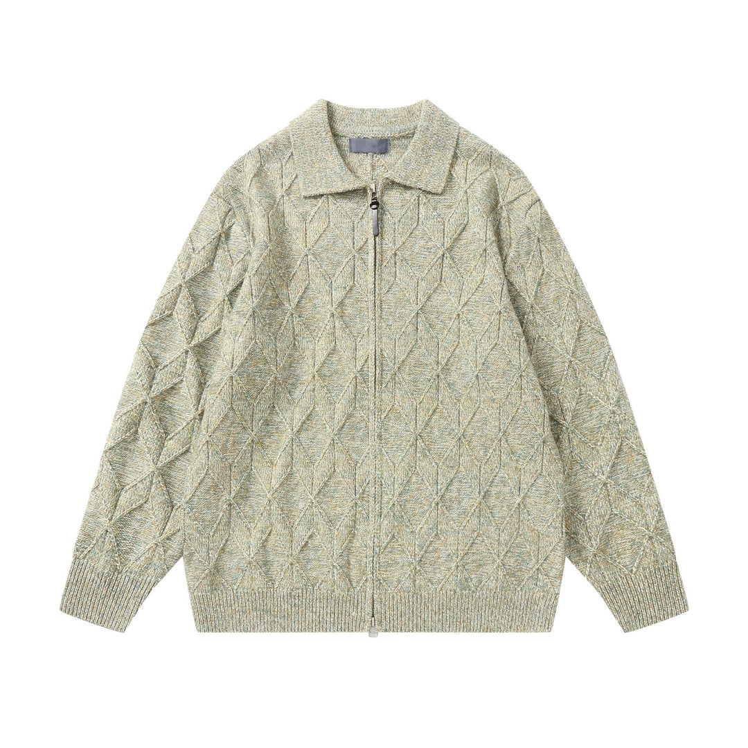 Women’s coarse structured knit zip cardigan with shirt collar Mune Fashion