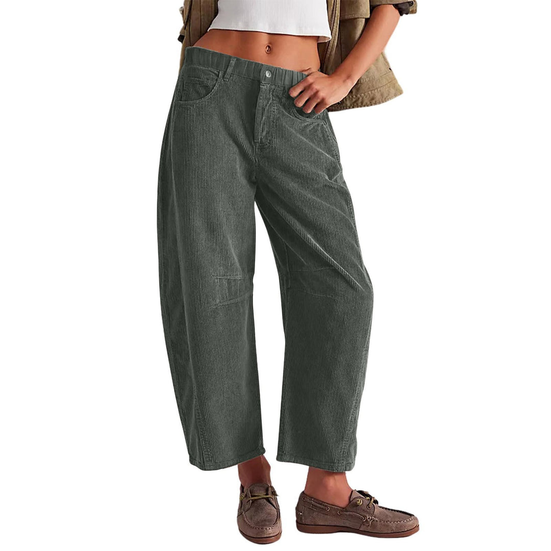 Women Wide Cord Pants with High Waist, Cropped Leg and Side Pockets Mune Fashion