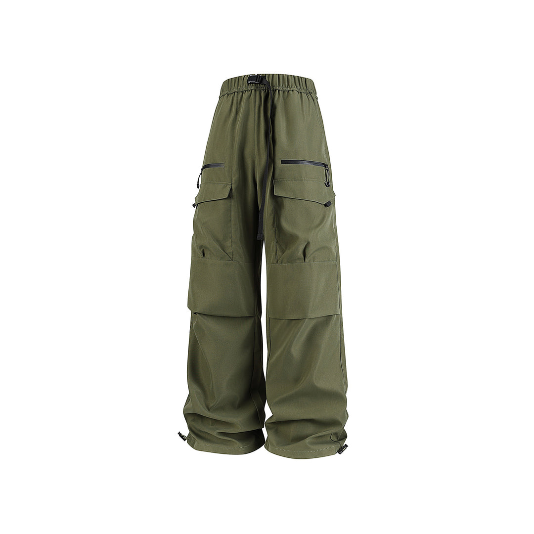 Men's Wide Utility Cargo Pants with Reinforced Knee Patches, Zipper and Flap Pockets Drune