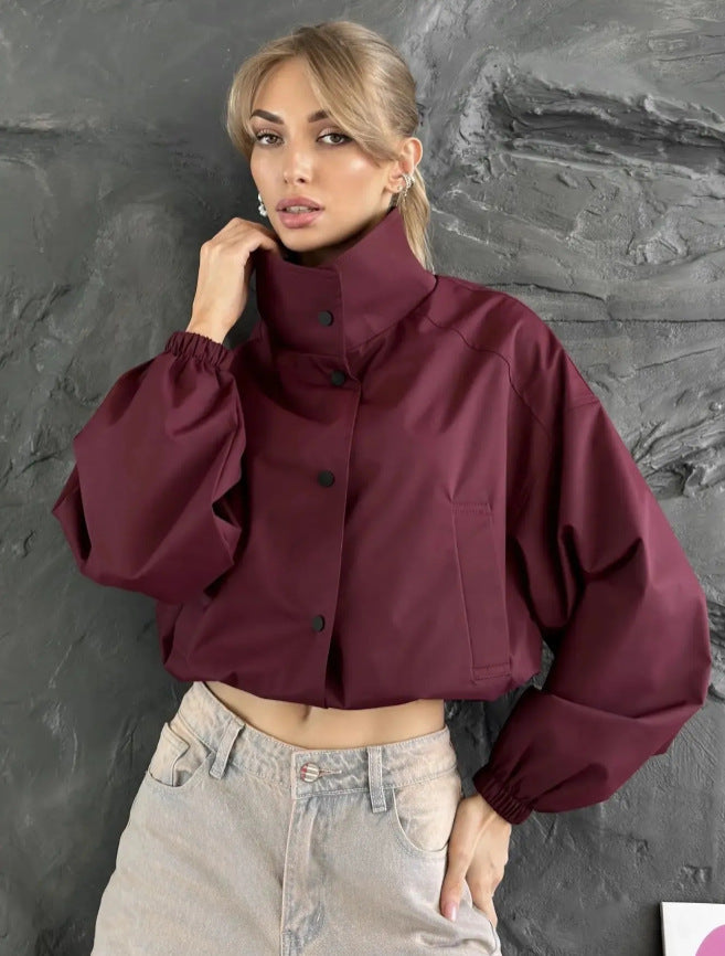 Ladies Stylish Short Jacket with High Collar