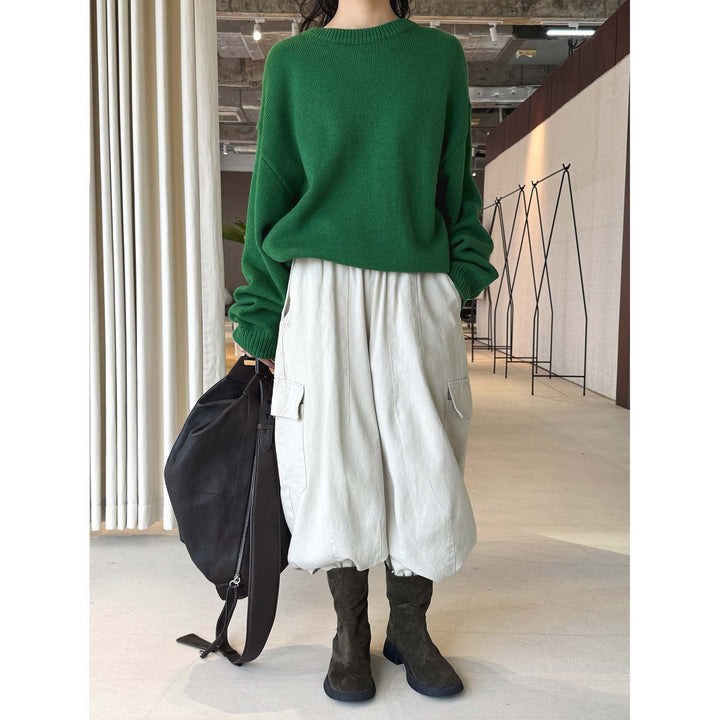 Women's Wide Midi Skirt in Utility Style with Applied Flap Pocket Mune Fashion