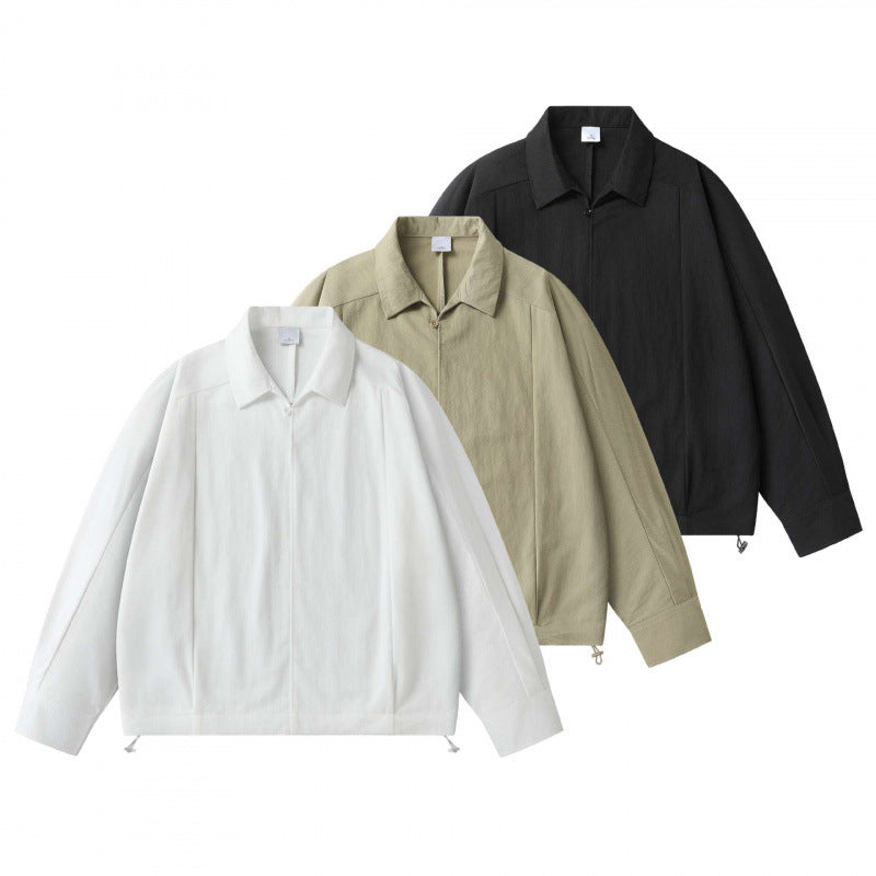 Unisex Lightweight Overshirt Jacket with Concealed Front, Shirt Collar and Drawstring Hem Mune Fashion