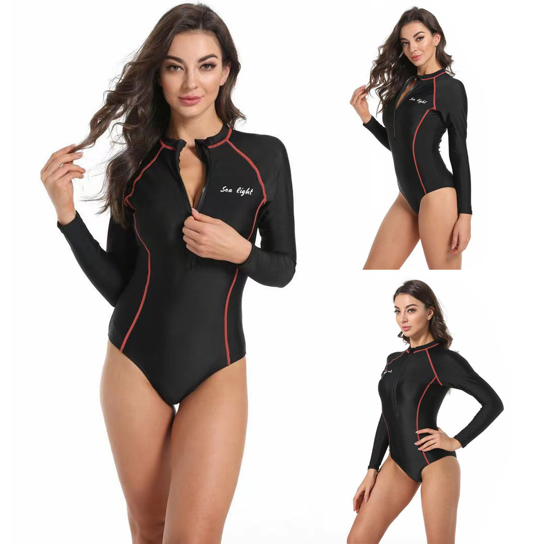Women's Long Sleeve Swimsuit with Elegant Zipper and Sporty Design Mune Fashion