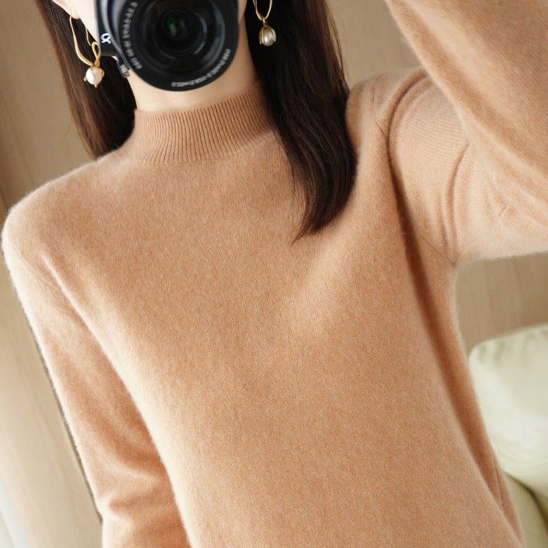 Women's Short Roll Neck Sweater in Cashmere Look with Extra Long Ribbed Cuffs Mune Fashion