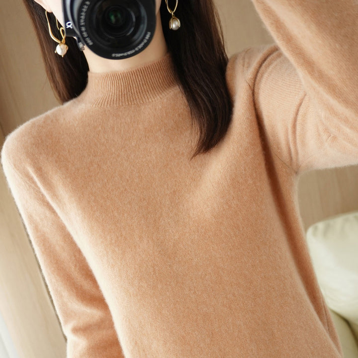 Women's Short Roll Neck Sweater in Cashmere Look with Extra Long Ribbed Cuffs Mune Fashion