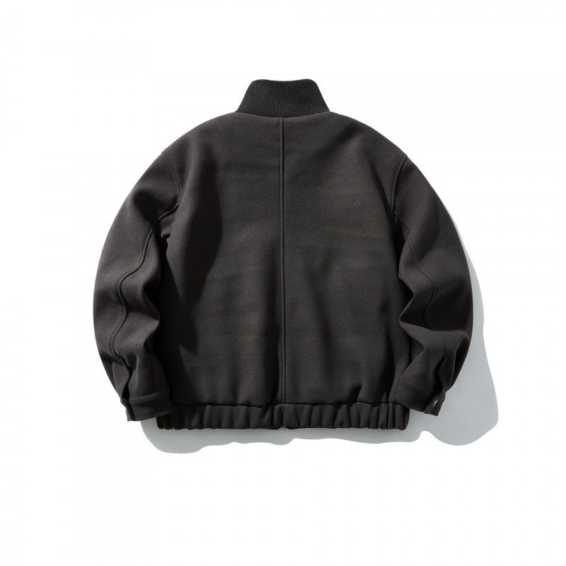 Unisex Boxy-Wool Blend Jacket with Stand-Up Collar and Elastic Hem Mune Fashion