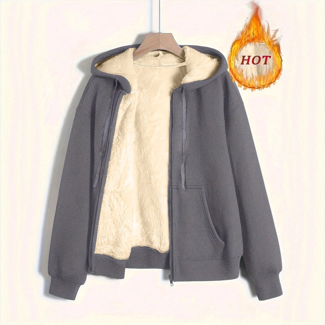 Ladies Cozy Fleece Jacket with Zipper and Hood Mune