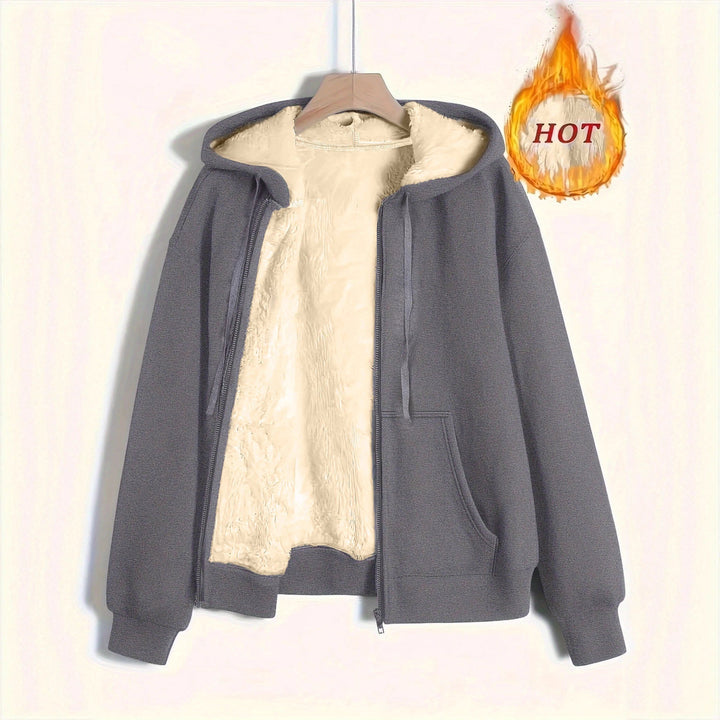 Ladies Cozy Fleece Jacket with Zipper and Hood Mune