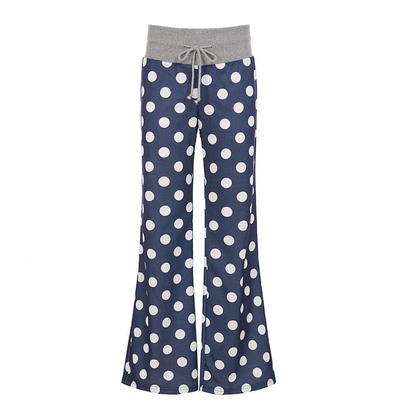 Women's flared Palazzo lounge pants with high comfort waistband, drawstring, and dotted pattern Mune Fashion