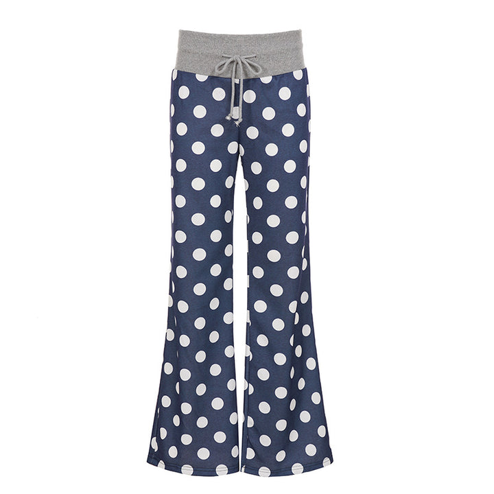 Women's flared Palazzo lounge pants with high comfort waistband, drawstring, and dotted pattern Mune Fashion