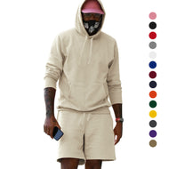 Men's two-piece leisure set hoodie and sweat shorts made of French Terry with kangaroo pocket and drawstring Mune Fashion