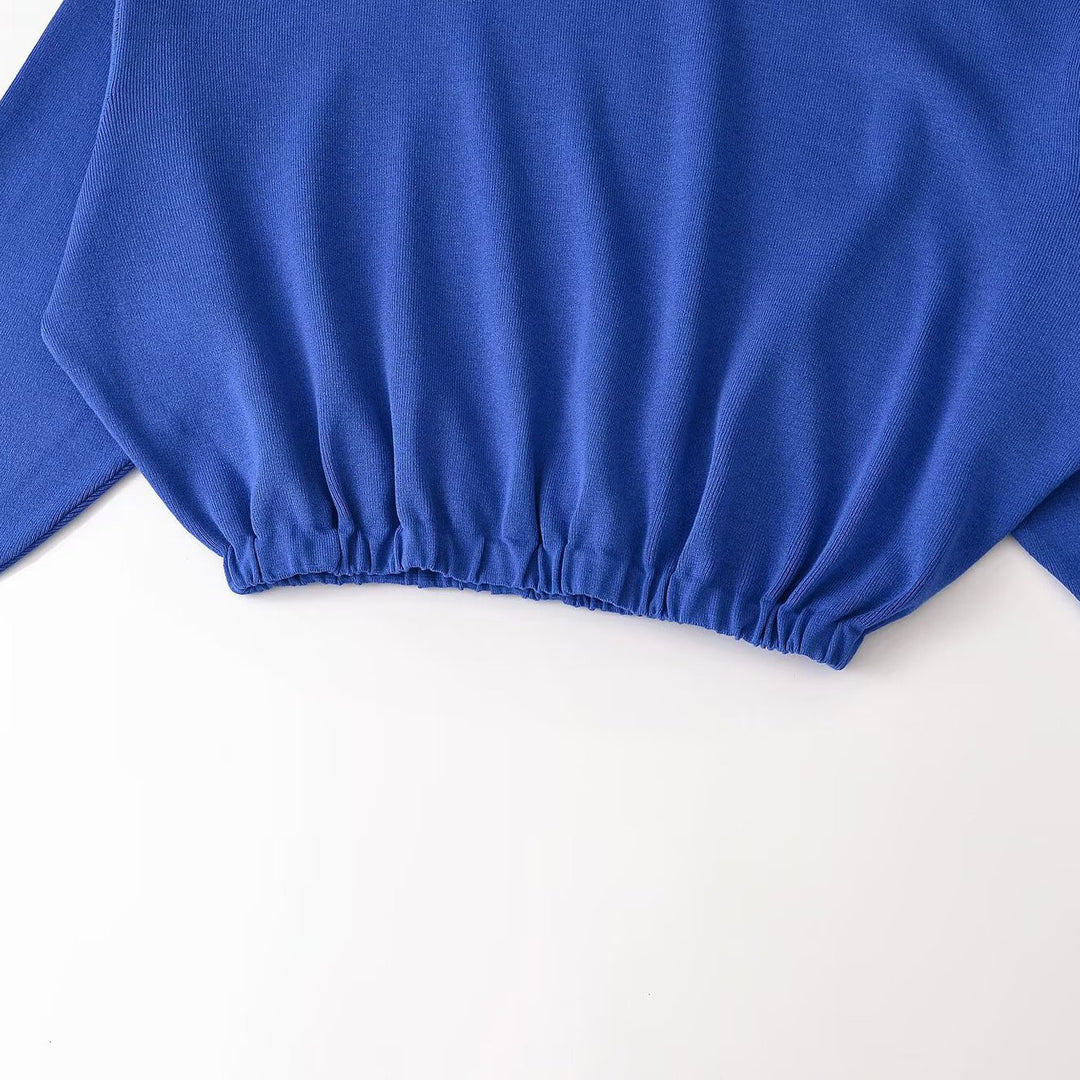 Women's Cropped Oversized Sweater with Stand Collar V-Slit and Gathered Hem Mune Fashion