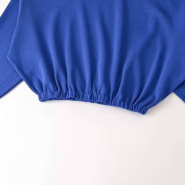 Women's Cropped Oversized Sweater with Stand Collar V-Slit and Gathered Hem Mune Fashion