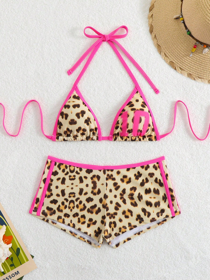 Women Bikini Set with fashionable leopard pattern and adjustable halter Mune Fashion