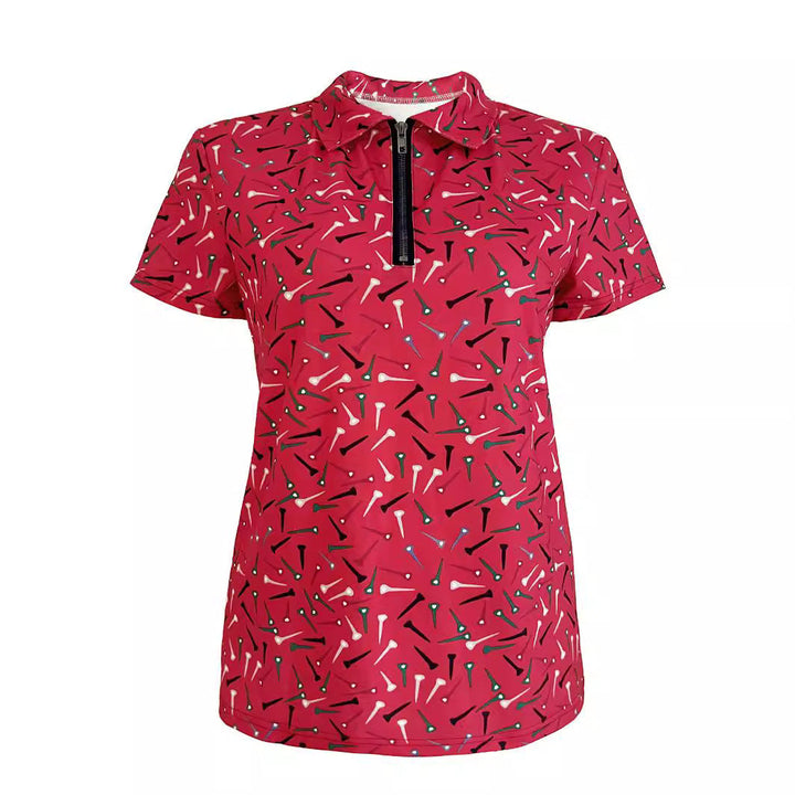Ladies golf shirt with modern pattern and functional zipper Mune Fashion