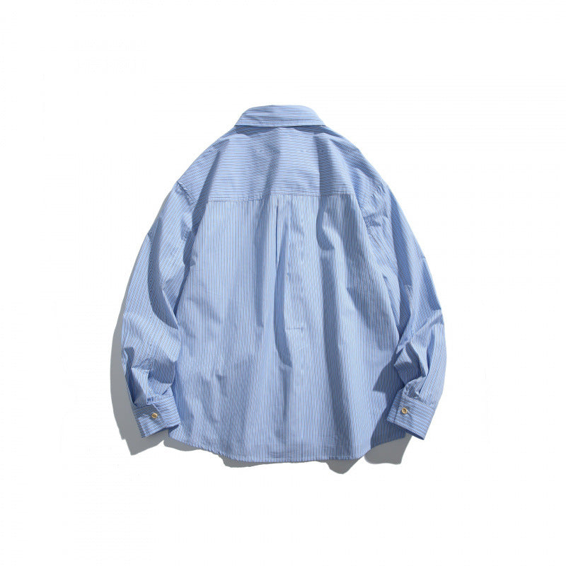 Men's Oversized Shirt with Fine Stripes and Contrast Button Placket Mune Fashion