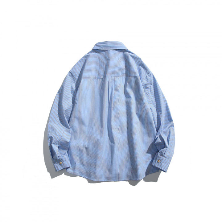 Men's Oversized Shirt with Fine Stripes and Contrast Button Placket Mune Fashion
