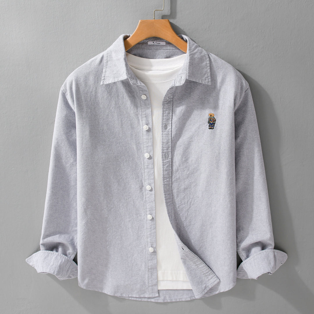 Men's Button-Down Overshirt in Casual-Relaxed Style with tonal embroidery Mune Fashion