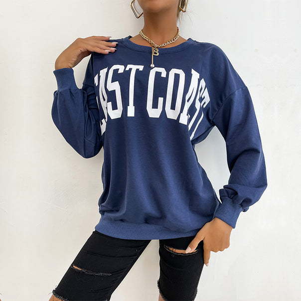 Women's Oversized Sweatshirt with College Print, Round Neckline and Ribbed Cuffs Mune Fashion