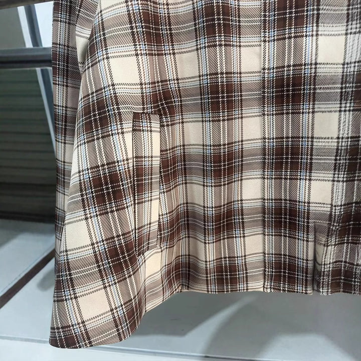 Women's checked transitional jacket with contrasting velvet collar, concealed front placket, and patch pockets Mune Fashion