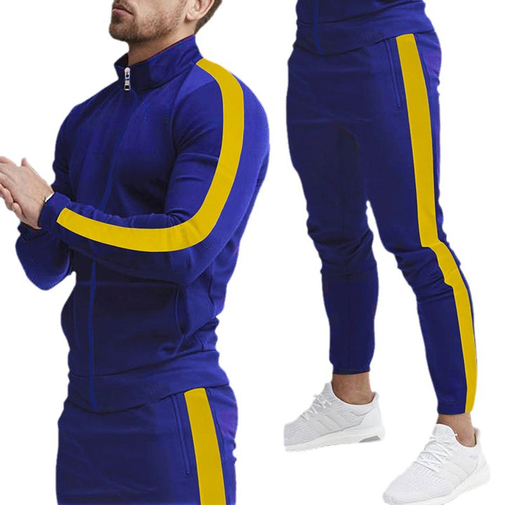 Men's retro tracksuit with contrast stripes, slim joggers and stand-up collar zip jacket Mune Fashion